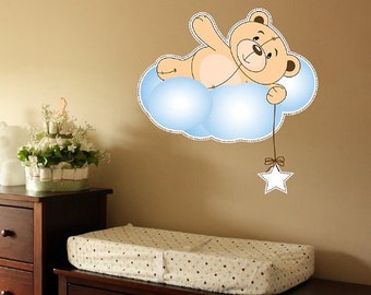 Cute Teddy Bear, Cloud and Star Nursery Wall Decal Decor Art Sticker Mural - FREE SHIPPING!