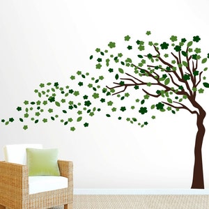 6ft Tree Decal - Wind Blowing 6ft Tree Wall Decal Art Sticker Mural - Leaning to the Left - FREE SHIPPING!
