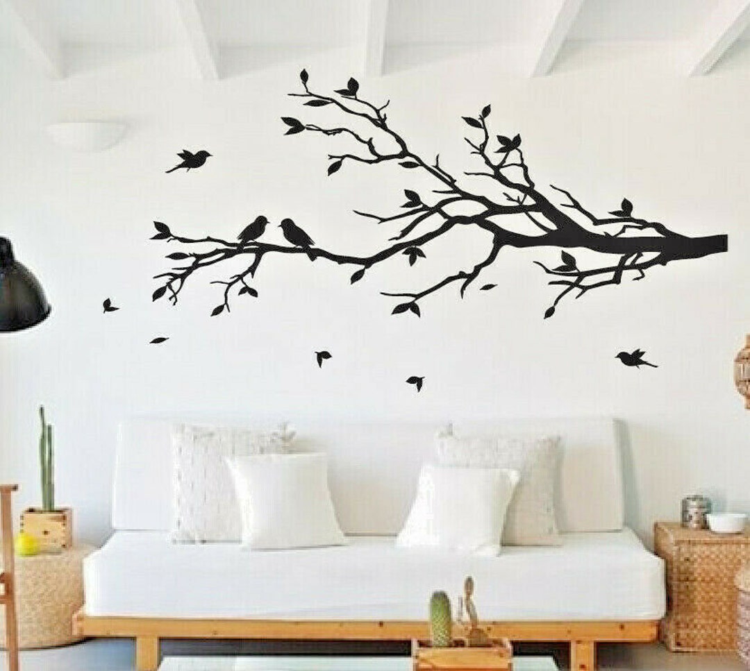 78"x37" Tree Branch With 10 Birds Wall Decal - Leaning to the Left - Etsy