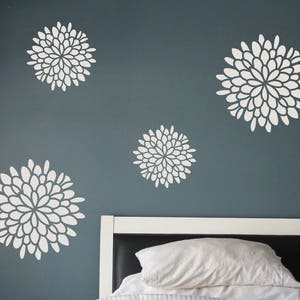 Flower Wall Decals - Set of 4 Decals - Dahlia Flower Vinyl - Home Decor - Nursery Wall Decals - Wallpaper Effect Decals -  FREE SHIPPING!