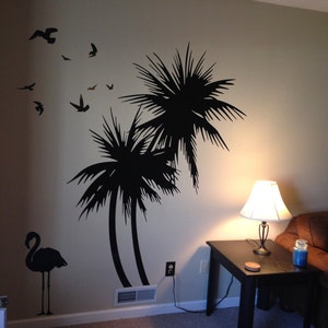 Palm Trees Wall Decal with Flamingo and Birds Wall Decal Deco Art Sticker Mural Self Adhesive Vinyl FREE SHIPPING image 3