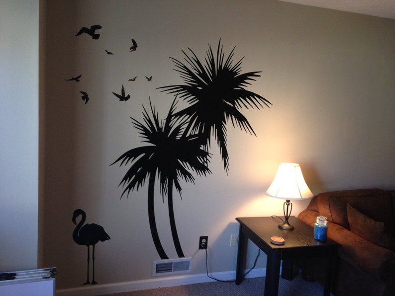 Palm Trees Wall Decal with Flamingo and Birds Wall Decal Deco Art Sticker Mural Self Adhesive Vinyl FREE SHIPPING image 3