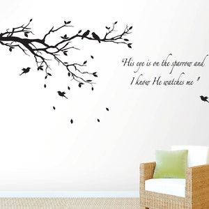 Tree Branch with 10 birds and Word Wall Decals Sticker Nursery Decor Art Mural
