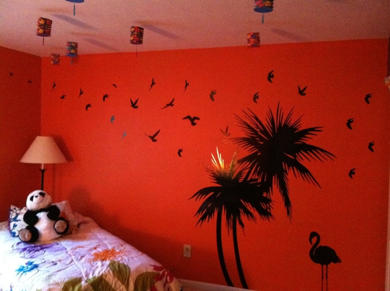 Palm Trees Wall Decal with Flamingo and Birds Wall Decal Deco Art Sticker Mural Self Adhesive Vinyl FREE SHIPPING image 2