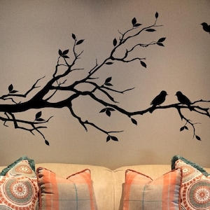 Large Tree Branch Wall Decal Deco Art Sticker Mural with 10 Birds