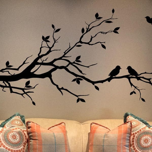 Large Tree Branch Wall Decal Deco Art Sticker Mural with 10 Birds