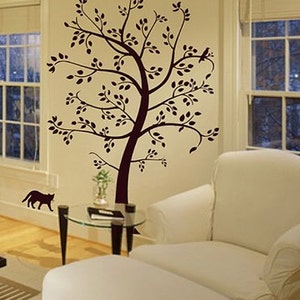 6Ft Tree with Cat and Bird Wall Decal Deco Art Sticker Mural