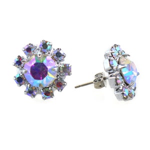 Rhinestone Stud Earrings For Ballroom, Dance, Costume - 15mm - Crystal AB