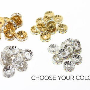 Swarovski Rhinestone Spacer Rondelles 10mm ( style 77510 ) - Sterling Silver or Gold, Crystal or Crystal AB (6 pieces) - YOU CHOOSE Color