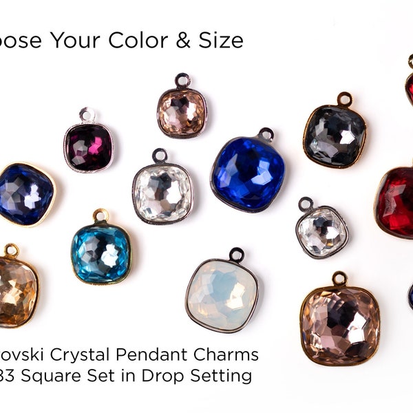 Swarovski Crystal Pendant Charms - Swarovski Stone 4483 Square Set in Drop Setting Charm 4483 for Jewelry - CHOOSE SIZE & COLOR (1 piece)
