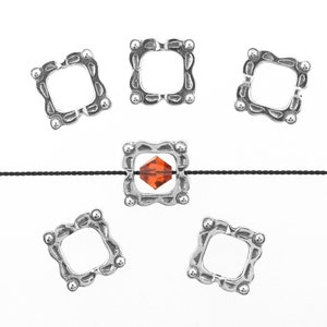 6 Sterling Silver Decorative Square Bead Frames - 13mm ( 925 Sterling Silver )