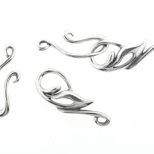 2 Sterling Silver Fancy Scroll Hook and Eye Clasps - 21mm ( 925 Sterling Silver )