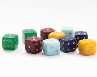 Dice - Colorful set of 10 glass dice 11mm