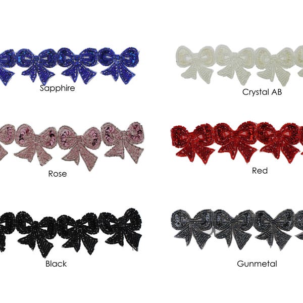 Beaded & Sequin Applique Bows - Sold by the 1 Meter - CHOOSE YOUR COLOR