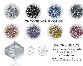 Swarovski 4mm Bicone Beads 5301 / 5328 - Silver Coated with Comet Argent Light Coating- CHOOSE YOUR COLOR