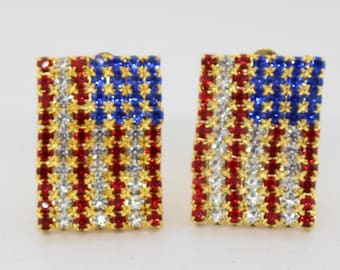 Clip de bandera americana de diamantes de imitación en pendientes / joyería patriótica y del 4 de julio
