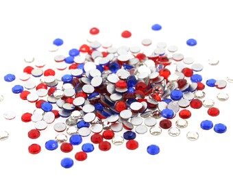 288 Pieces Red White and Blue Glass Rhinestones SS16 Vintage Glass Stones