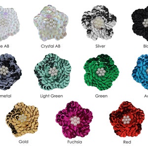 Aplikacje kwiatowe (cekiny i perły) 1,75" - WYBIERZ SWÓJ KOLOR