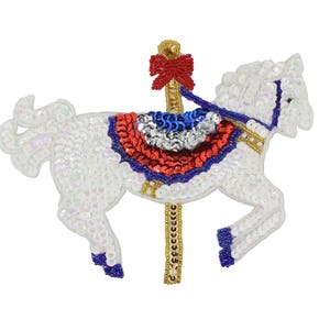 Carousel Horse Beaded & Rhinestone Applique 7.5&quot;x6&quot;
