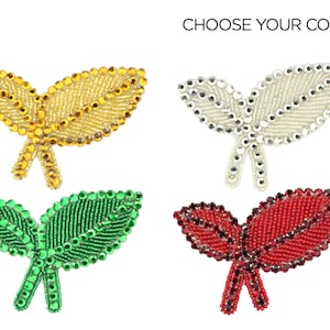 Rhinestone & Beaded Leaf Applique 3.5&quot;- CHOOSE YOUR COLOR