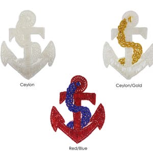 May include: Three embroidered anchor patches in white, white with gold, and red with blue. Each anchor design features a rope detail and the text "Ceylon" or "Ceylon/Gold" or "Red/Blue" below the anchor.