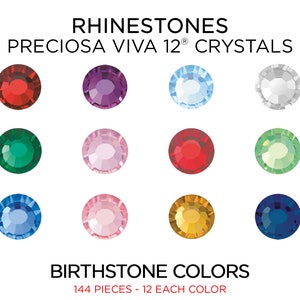 Birthstone Collection: Preciosa VIVA12 Flatback Rhinestones (12 Each Color) - CHOOSE YOUR SIZE