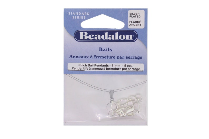 5 Pieces Beadalon 11mm Pinch Bail Pendant Silver Plated
