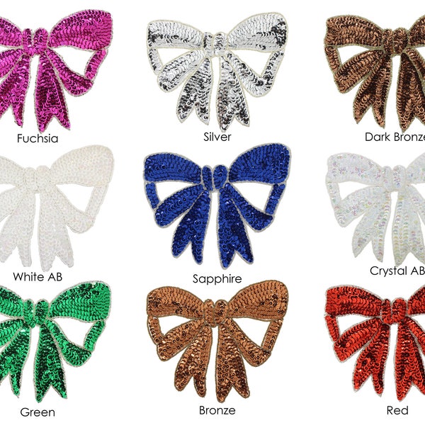 Bow Beaded & Sequin Applique 7x5.5"- CHOOSE YOUR COLOR