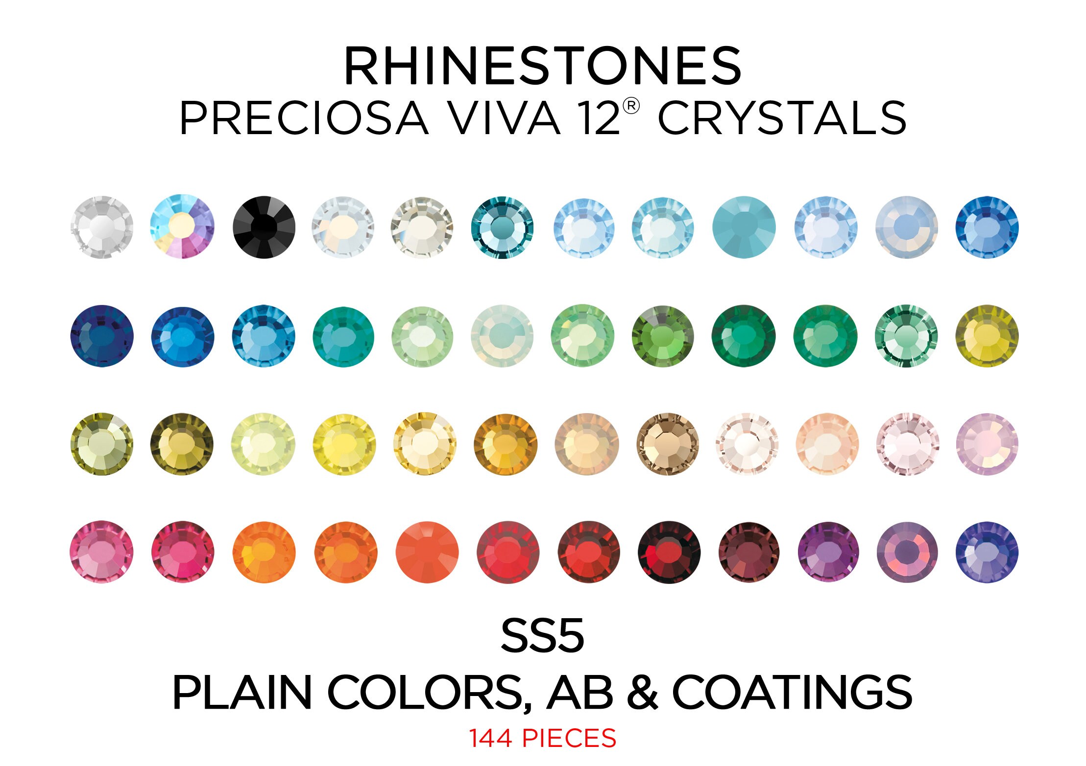 Preciosa Viva 2150 Rhinestones - Flatback - 72 Pieces
