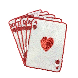 Cartas de pôquer com apliques de contas e lantejoulas 5,5" x 5"