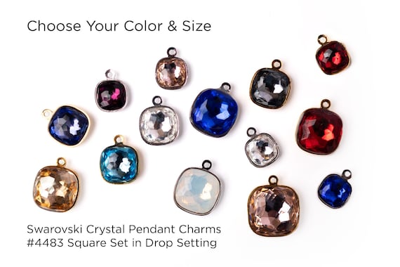 Swarovski Crystal Pendant Charms - Swarovski Stone 4483 Square Set in Drop Setting Charm 4483 for Jewelry - CHOOSE SIZE & COLOR (1 piece)