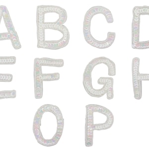 Letras do alfabeto com apliques de miçangas e lantejoulas 2,5" Íris branca - ESCOLHA SUA LETRA