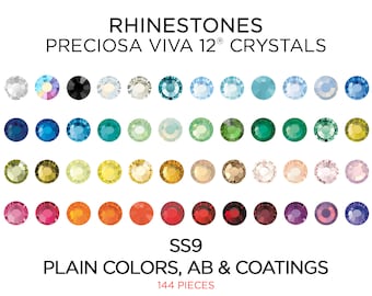 144 pcs Rhinestones PRECIOSA VIVA12 SS9 Plain Colors - CHOOSE Color