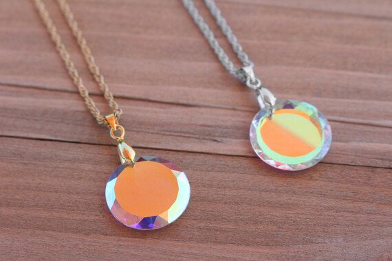 Aurora Borealis Beveled Circle Necklace With Crystals From