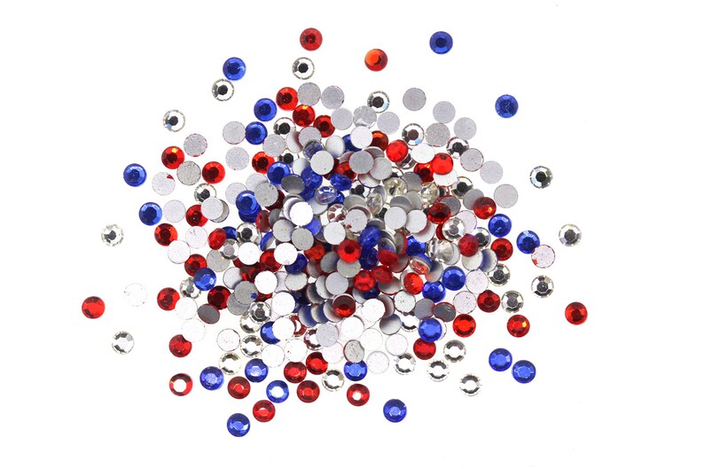 288 Pieces Red White and Blue Glass Rhinestones SS16 Vintage Glass Stones