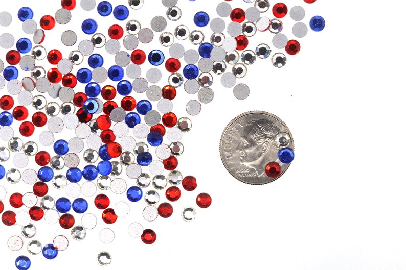 288 Pieces Red White and Blue Glass Rhinestones SS16 Vintage Glass Stones