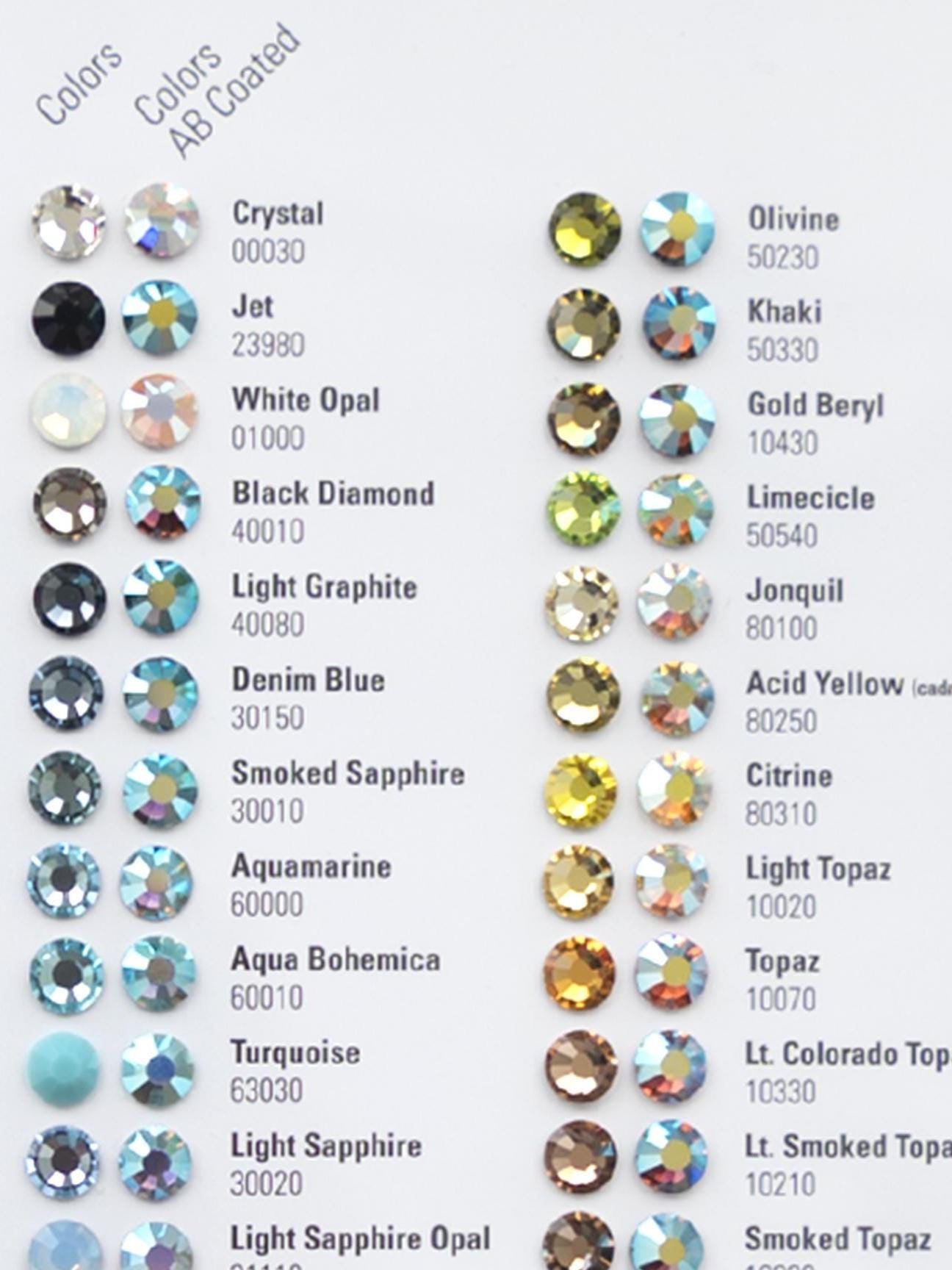 ラインストーンカラーチャート - プレシオサ ビバ 12色サンプルカード