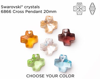 Swarovski Crystal Cross Pendants 6866 20MM - 6 pieces- CHOOSE YOUR COLOR