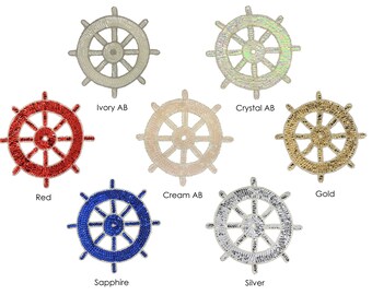 Ship Wheel Sequin & Bead Applique 6"- CHOOSE YOUR COLOR