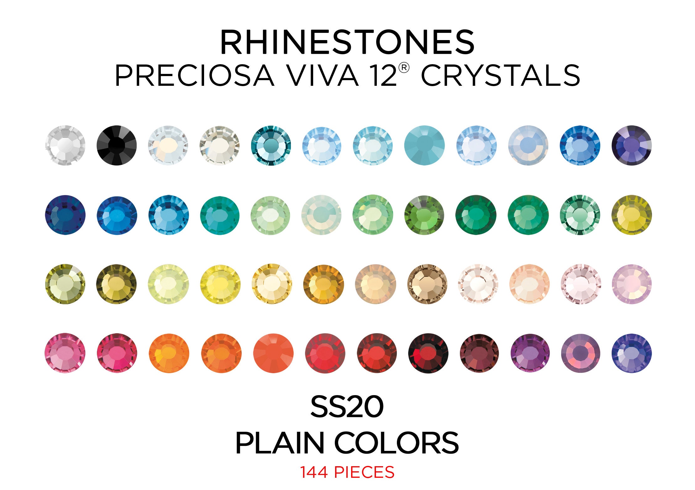 Preciosa Viva Rhinestones - No Hotfix Flatback - Jet - SS20 (5mm) - Choose  Your Quantity (144)