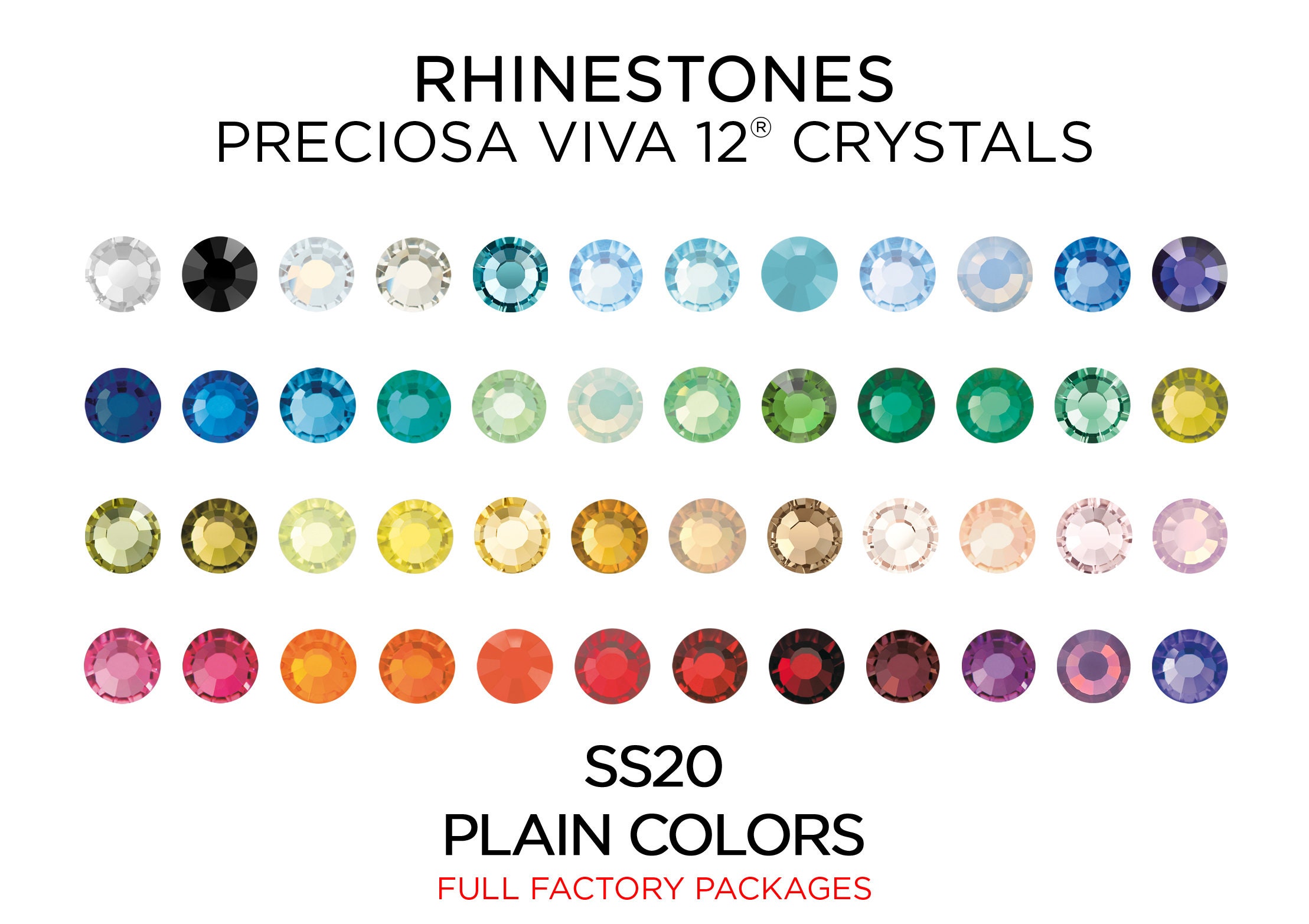 1,440 pcs Rhinestones PRECIOSA VIVA12 SS20 Plain Colors - CHOOSE Color