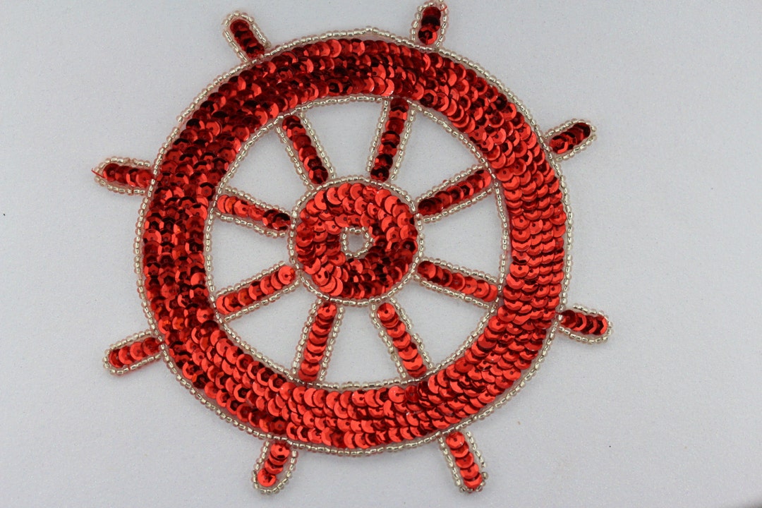 Sequin & Beaded Nautical Ship Wheel Applique 5 Etsy