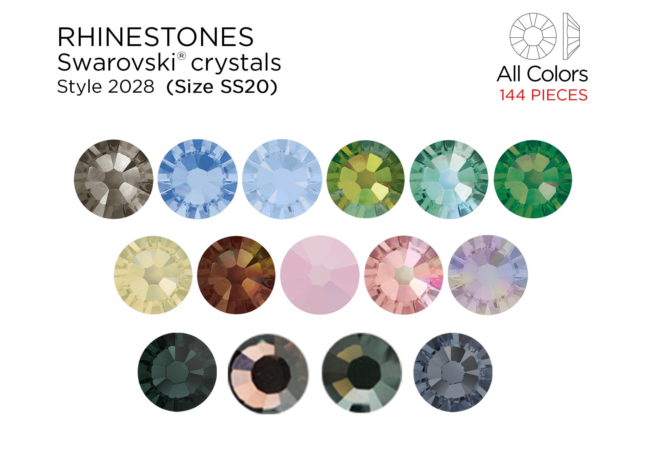 Swarovski 2028 Flatback Rhinestones SS20 - CHOOSE YOUR COLOR (144