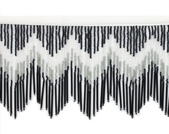 Beaded Fringe - Crystal, Smoke Grey, and Black - 4" (1 Yard)