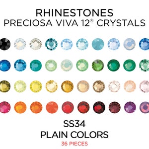 36 pcs Rhinestones PRECIOSA VIVA12 SS34 Plain Colors - CHOOSE Color