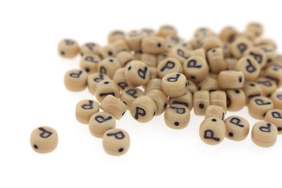 100 Piece Letter & Number Beads YOU CHOOSE Tan Beads With Black Lettering  6mm Glass Beads 