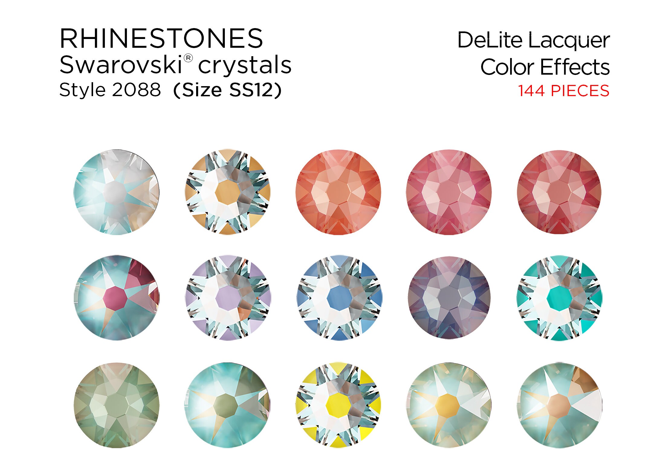 144 Pcs Rhinestones PRECIOSA VIVA12 SS12 Plain Colors CHOOSE Color