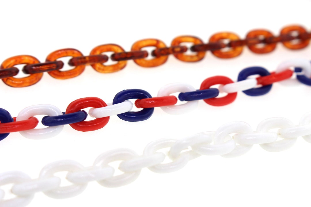 Plastic Link Chain 8mm Wide White, Red White and Blue or Tortoise
