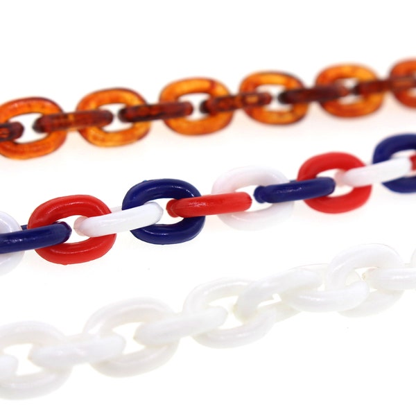 Plastic Link Chain 8mm Wide - White, Red White and Blue or Tortoise - CHOOSE COLOR! (Sold by 1 Yard)