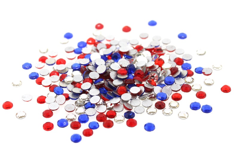 288 Pieces Red White and Blue Glass Rhinestones SS16 Vintage Glass Stones